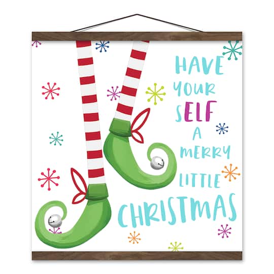 A Merry Christmas Elf Teak Hanging Canvas Wall Art